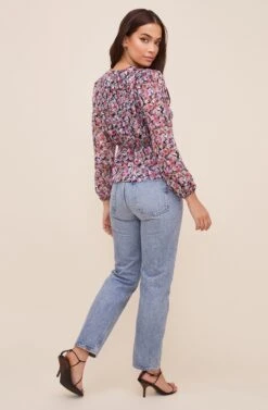 Wrap Front Long Sleeve Top -Astr The Label Shop AT16512 BLACK LILACFLORAL 5