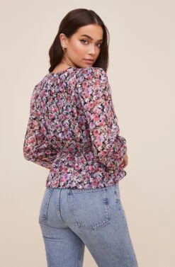 Wrap Front Long Sleeve Top -Astr The Label Shop AT16512 BLACK LILACFLORAL 6
