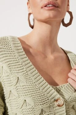 Pointelle Cardigan -Astr The Label Shop AT16543 PALE GREEN 1018