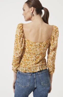 Ruched Sleeve Sweetheart Top -Astr The Label Shop AT16558 MUSTARD ORANGE DITSY 1023