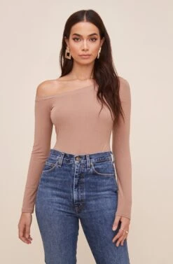 Kaia One Shoulder Bodysuit -Astr The Label Shop AT16630 TAUPE 3