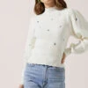 Embroidered Puff Sleeve Sweater -Astr The Label Shop AT16647 OFFWHITE 2