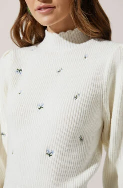 Embroidered Puff Sleeve Sweater 8 Embroidered Puff Sleeve Sweater -Astr The Label Shop AT16647 OFFWHITE 3