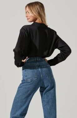 Long Sleeve Button Front Shirt -Astr The Label Shop AT16661 BLACK 4