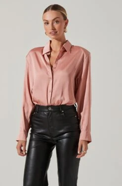Long Sleeve Button Front Shirt -Astr The Label Shop AT16661 BLUSH 3