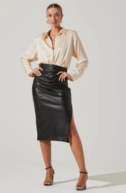 Long Sleeve Button Front Shirt -Astr The Label Shop AT16661 CREAM 1