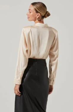 Long Sleeve Button Front Shirt -Astr The Label Shop AT16661 CREAM 3