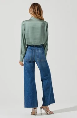 Long Sleeve Button Front Shirt -Astr The Label Shop AT16661 SAGE 5