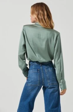 Long Sleeve Button Front Shirt -Astr The Label Shop AT16661 SAGE 6