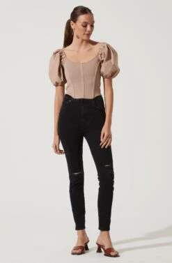Puff Short Sleeve Top -Astr The Label Shop AT16690 TAUPE 1040