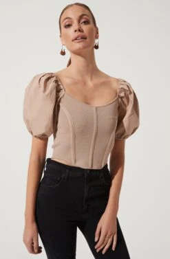 Puff Short Sleeve Top -Astr The Label Shop AT16690 TAUPE 1041
