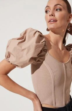 Puff Short Sleeve Top -Astr The Label Shop AT16690 TAUPE 1042
