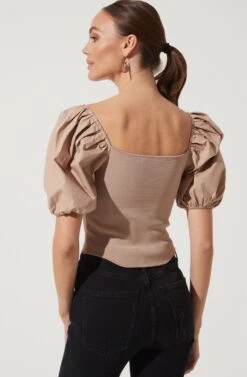 Puff Short Sleeve Top -Astr The Label Shop AT16690 TAUPE 1043