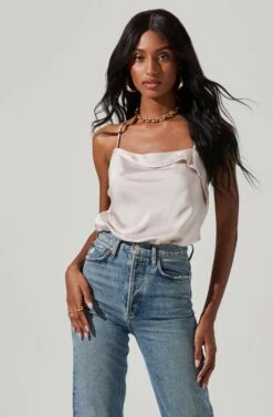 Drape Front Cami Bodysuit -Astr The Label Shop AT16694 CHAMPAGNE 1314