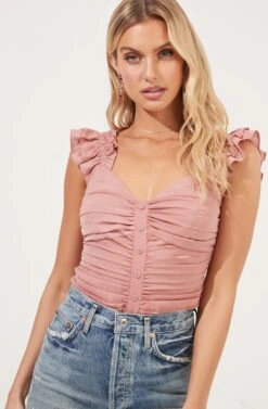 Ruched Button Front Top -Astr The Label Shop AT16724 BLUSH 3