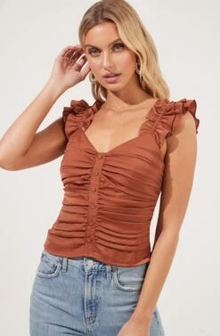 Ruched Button Front Top -Astr The Label Shop AT16724 BROWN 3 08db4a55 0dab 43b2 8a19 bf2cb6fb42a9