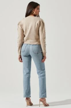 Floral Embroidered Cable Knit Cardigan -Astr The Label Shop AT16756 OATMEALMULTI 4