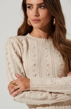 Long Sleeve Pearl Sweater -Astr The Label Shop AT16786 CREAM 0172