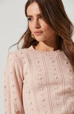 Long Sleeve Pearl Sweater -Astr The Label Shop AT16786 PINK 0078