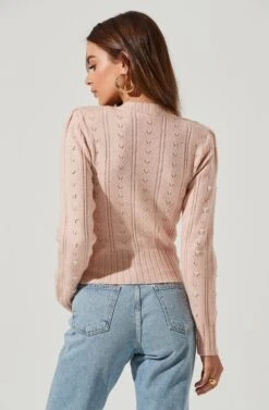 Long Sleeve Pearl Sweater -Astr The Label Shop AT16786 PINK 0084