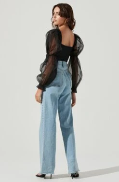 Organza Sleeve Bodysuit -Astr The Label Shop AT16887 BLACK 3