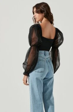 Organza Sleeve Bodysuit -Astr The Label Shop AT16887 BLACK 4