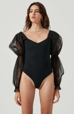 Organza Sleeve Bodysuit -Astr The Label Shop AT16887 BLACK 5