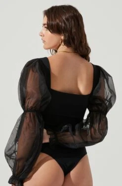 Organza Sleeve Bodysuit -Astr The Label Shop AT16887 BLACK 6