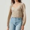 Swiss Dot Puff Sleeve Top -Astr The Label Shop AT16898 TAUPE 2