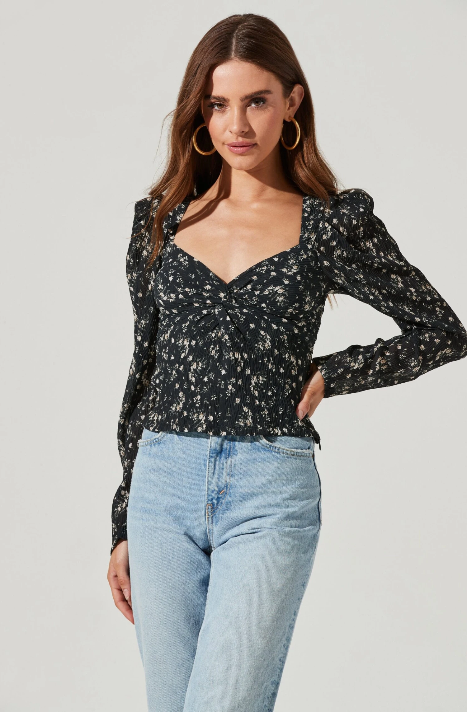 Long Sleeve Floral Cinched Bust Top 3 Long Sleeve Floral Cinched Bust Top