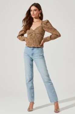 Long Sleeve Floral Cinched Bust Top 23 Long Sleeve Floral Cinched Bust Top -Astr The Label Shop AT16915B MUSTARDFLORAL 1410