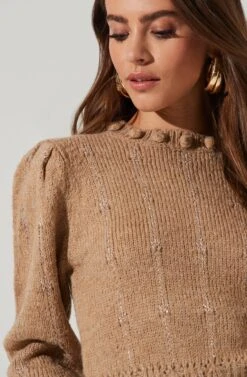 Scallop Hem Pom Pom Neck Sweater -Astr The Label Shop AT16922 BISCUIT 0144