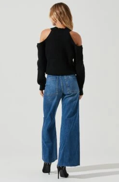 Cold Shoulder Mock Neck Sweater 19 Cold Shoulder Mock Neck Sweater -Astr The Label Shop AT16923 BLACK 3