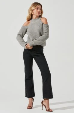 Cold Shoulder Mock Neck Sweater 24 Cold Shoulder Mock Neck Sweater -Astr The Label Shop AT16923 HEATHERGREY 1
