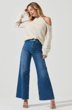 Cold Shoulder Mock Neck Sweater 16 Cold Shoulder Mock Neck Sweater -Astr The Label Shop AT16923 OFFWHITE 1