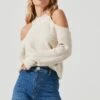 Cold Shoulder Mock Neck Sweater 2 Cold Shoulder Mock Neck Sweater -Astr The Label Shop AT16923 OFFWHITE 2