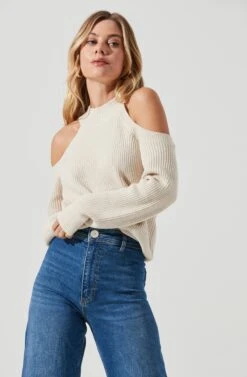 Cold Shoulder Mock Neck Sweater
