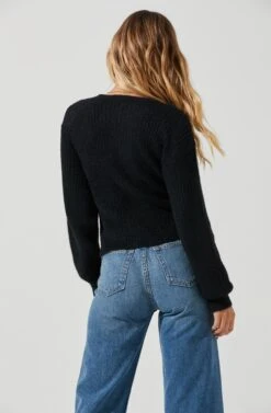 Fuzzy Tie Front Sweater 21 Fuzzy Tie Front Sweater -Astr The Label Shop AT16937 BLACK 5