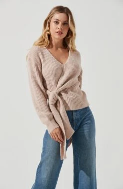 Fuzzy Tie Front Sweater 22 Fuzzy Tie Front Sweater -Astr The Label Shop AT16937 BLUSH 1