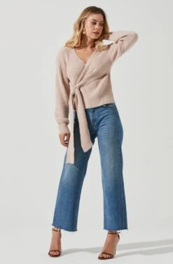 Fuzzy Tie Front Sweater 24 Fuzzy Tie Front Sweater -Astr The Label Shop AT16937 BLUSH 2