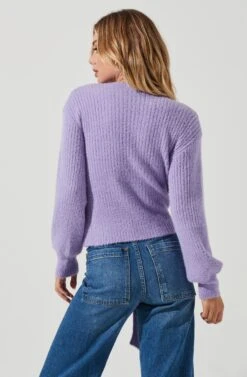 Fuzzy Tie Front Sweater 33 Fuzzy Tie Front Sweater -Astr The Label Shop AT16937 PURPLE 4