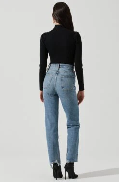 Front Cutout Long Sleeve Sweater Bodysuit -Astr The Label Shop AT16941 BLACK 1221