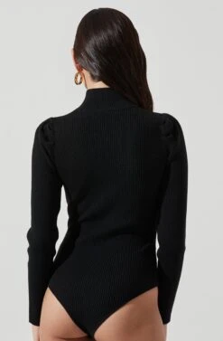 Front Cutout Long Sleeve Sweater Bodysuit -Astr The Label Shop AT16941 BLACK 1231