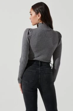 Front Cutout Long Sleeve Sweater Bodysuit -Astr The Label Shop AT16941 HEATHERGREY 1200