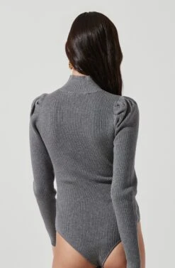 Front Cutout Long Sleeve Sweater Bodysuit -Astr The Label Shop AT16941 HEATHERGREY 1207