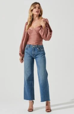 Long Sleeve Milkmaid Top 13 Long Sleeve Milkmaid Top -Astr The Label Shop AT16942 DARKBLUSH 1