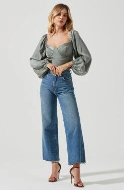 Long Sleeve Milkmaid Top 19 Long Sleeve Milkmaid Top -Astr The Label Shop AT16942 SAGE 1