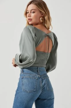 Long Sleeve Milkmaid Top 21 Long Sleeve Milkmaid Top -Astr The Label Shop AT16942 SAGE 4