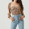 Ruched Long Sleeve Square Neck Bodysuit -Astr The Label Shop AT16959 BROWN 2