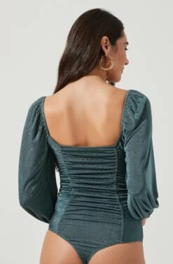 Ruched Long Sleeve Square Neck Bodysuit -Astr The Label Shop AT16959 SAGE 5